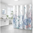 thumbnail image 3 of Nautical Coastal Shower Curtain, Ocean Themed Coral Seashell Beach Starfish Seahorse Decor Bath Curtains, Polyester Fabric Waterproof 72X72Inch Bathroom Curtain with 12 Hooks Blue, 3 of 5