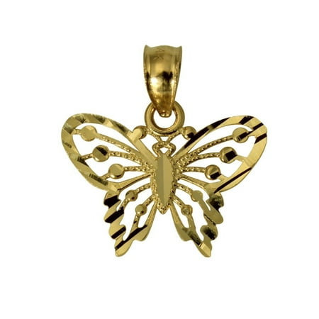 14k White Gold Butterfly Charm - 14K Real Yellow Gold Butterfly Diamond Cut Tiny Light Charm Pendant