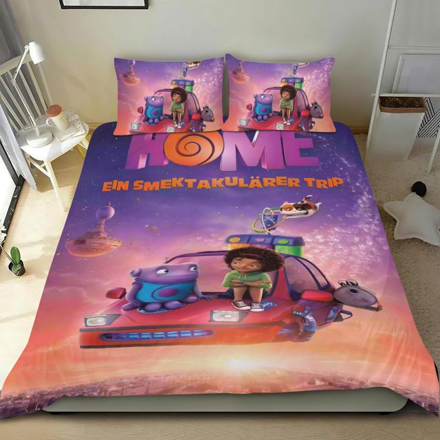 DreamWorks: Hogar Conjunto de sábanas temático, trío de piezas, cómodo y amigable con la piel, diseño único, regalo de decoración para el hogar para familiares, amigos y fans,173cm *218cm