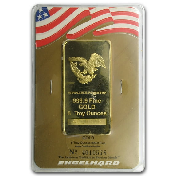 5 oz Gold Bar - Engelhard (Tall-Eagle Design, In Assay)