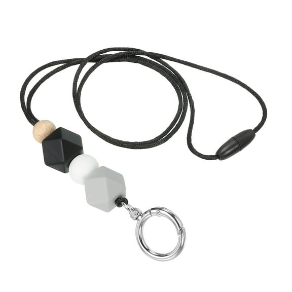 Uxcell Silicone Beaded Lanyards Key Lanyard Keychain Black White