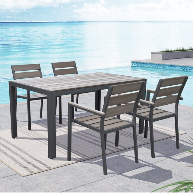 CorLiving Gallant Aluminum and Poly-Wood Slatted Outdoor Dining Chairs, Charcoal Grey (Set of 4)