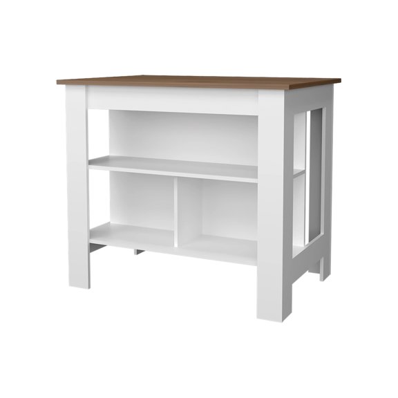 Xukmct Wood Kitchen Island with Open Storage Shelf, Perfect for Living Room, Dining Room, Kitchen, White   Dark Brown