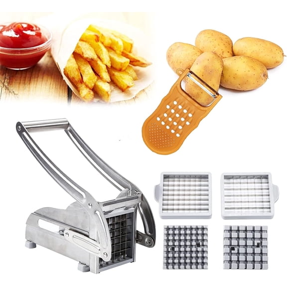 2-Blade Stainless Steel French Fry Cutter & Potato Slicer with No-Slip Base