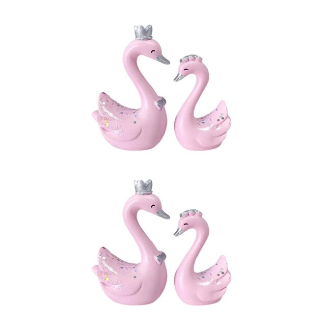 Justharion Resin Swan Statue Figurines Sculpture Cake Dashboard Decor Mini Pink 9cm 2Set