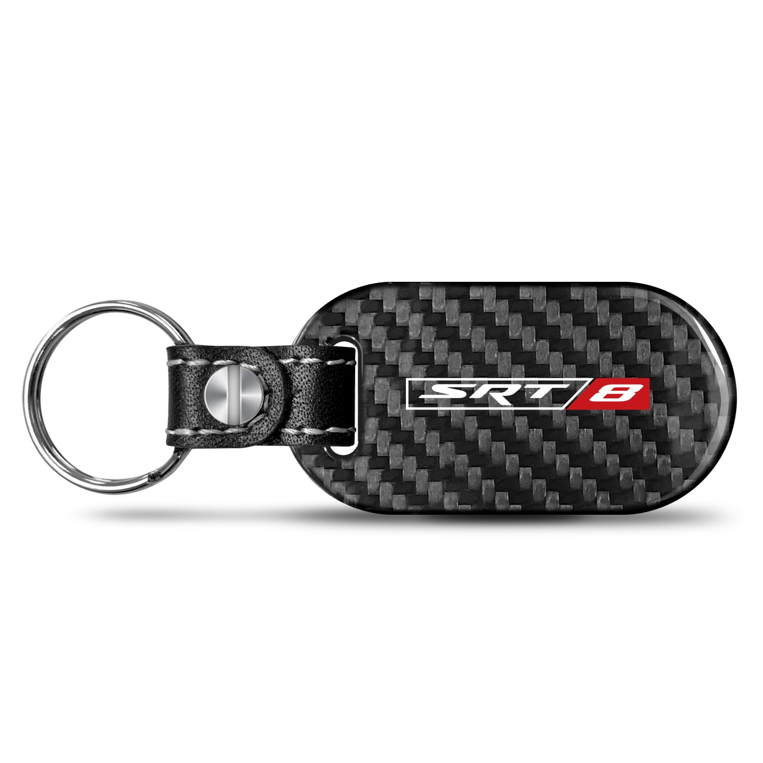 SRT-8 Logo 100% Real Carbon Fiber 3 mm Thick Tag Style Key Chain for Dodge Jeep