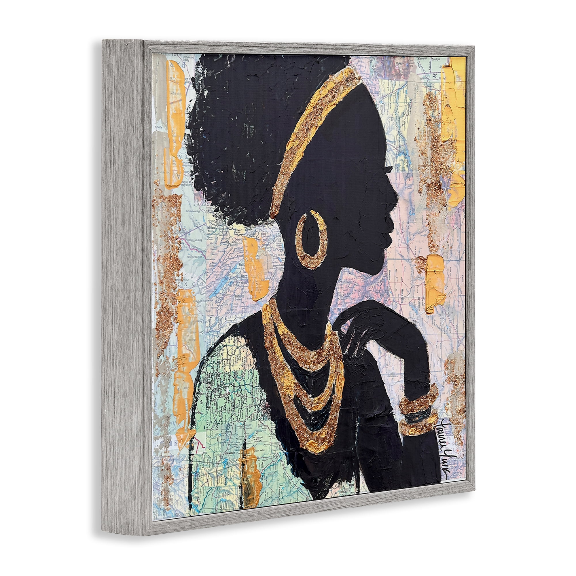 Stupell Industries Jewelry Clad Girl Silhouette Gray Framed Giclee Art, design by Lauren Luna