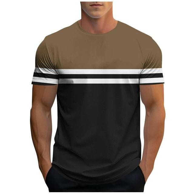 RXMEKW T-Shirt à Manches Courtes Rayé pour Hommes, Haut de Sport Décontracté, T-Shirt à Col Rond en Polyester