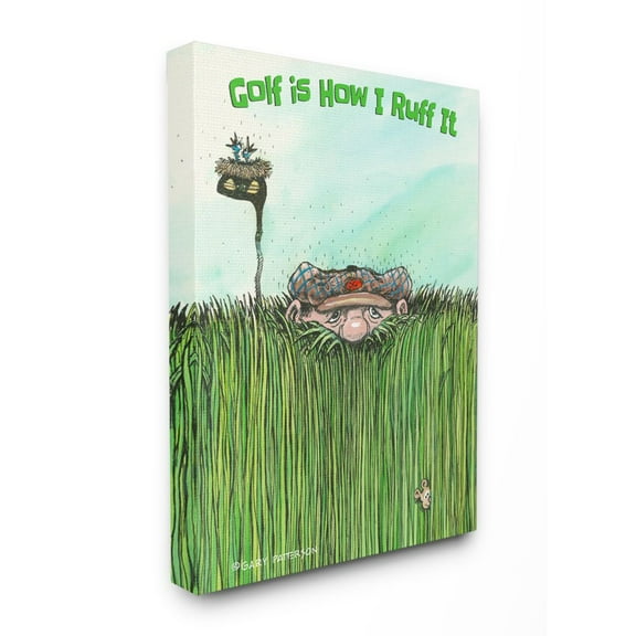 Golf Is How I Ruff It Funny Golf Cartoon Sports Design Super Oversized Stretched Canvas Wall Art by Gary Patterson