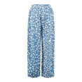 thumbnail image 5 of Petite Floral Print Palazzo Pants for Women High Waist Wide Leg Dressy Beach Vacation Trousers Blue XL, 5 of 7