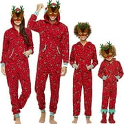 ZIYIXIN Family Matching Jumpsuit Christmas Xmas Pajamas Set Adult Kids Hooded Nightwear Sleepwear