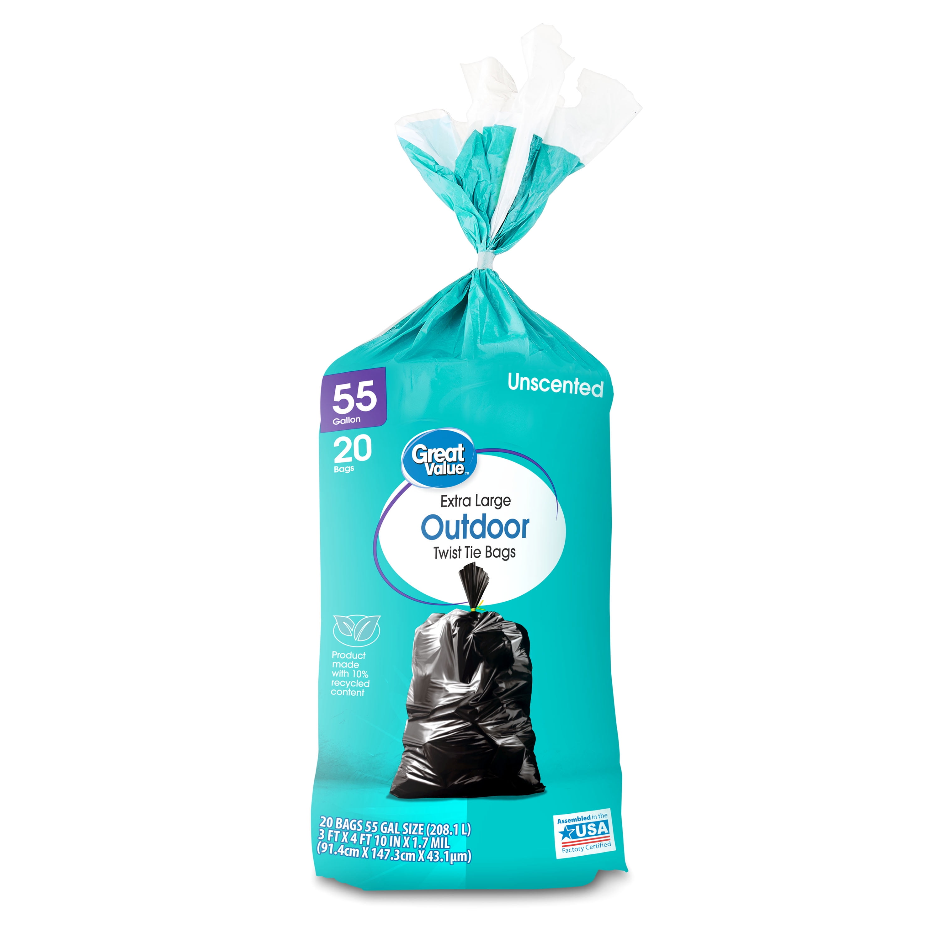 Great Value Extra Large 55 Gallon Outdoor Trash Bags Unscented