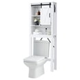 thumbnail image 2 of Resenkos 3-Tier Wodden Bathroom Cabinet with Sliding Barn Door and 3-position Adjustable Shelves-White, Bathroom Cabinet Organizer, 2 of 7