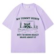 thumbnail image 3 of Camiseta My Tummy Hurts But I'm Being Brave, camisetas divertidas de moda para hombres y mujeres, camisetas de gran tamaño, ropa de calle informal de algodón con mapache Kawaii, 3 of 5