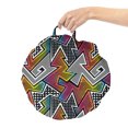 thumbnail image 2 of Retro Round Floor Cushion with Handle, Colorful Pop Art Inspired Illustration of Whimsical Striped and Polka Dotted Shapes, Pillow for Living Room & Dorms, 18" Round, Multicolor, by Ambesonne, 2 of 4