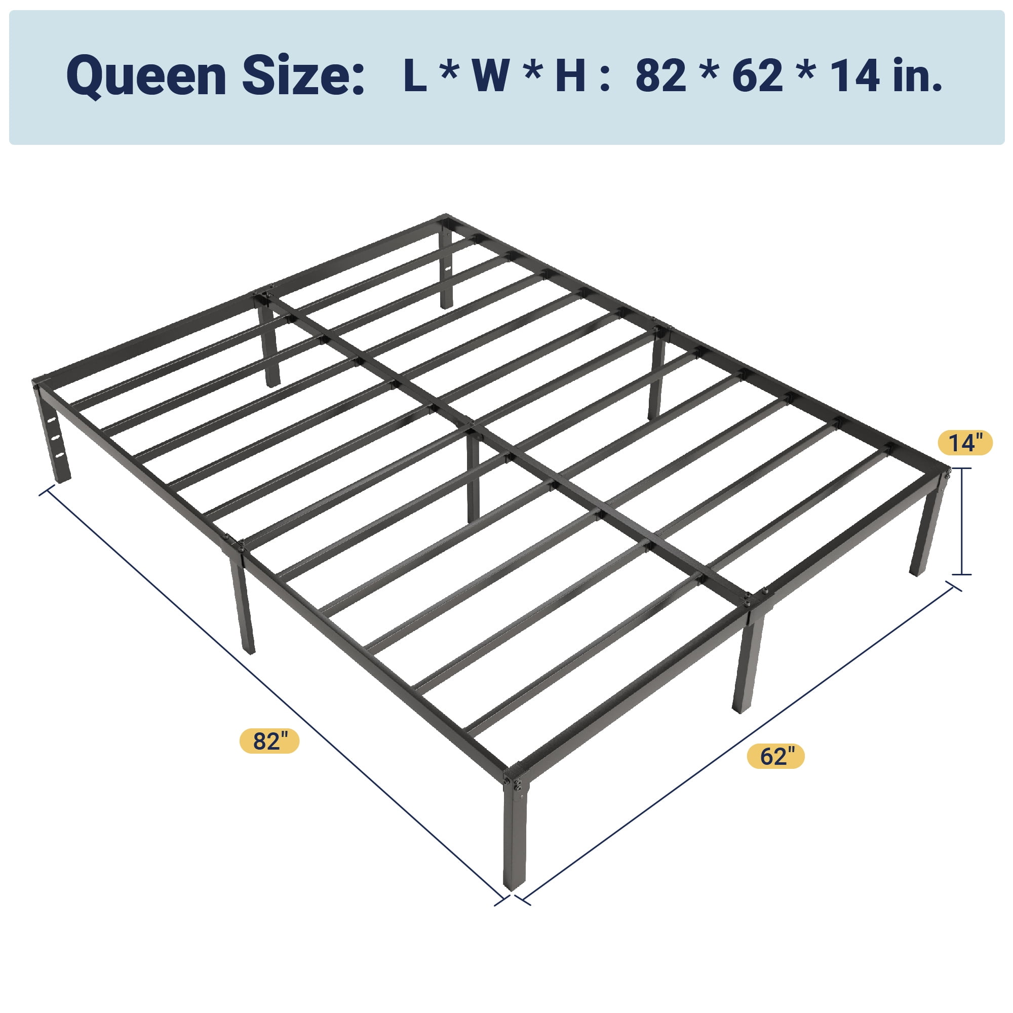 Allewie Queen Bed Frame, 14 inch Metal Platform Beds with Storage Space, No Box Spring Needed and Easy Assembly, Black