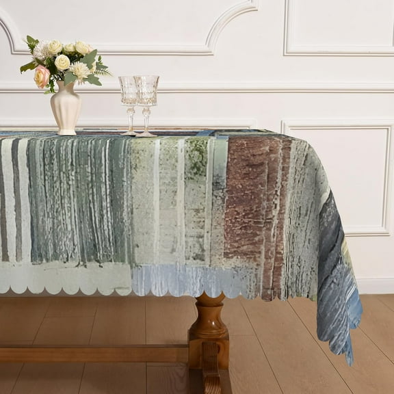 MIZHONA Farmhouse Plaid Tablecloth Rectangle,Wood Grain Table Cloth for Kitchen Dinner Decor,60"x84"