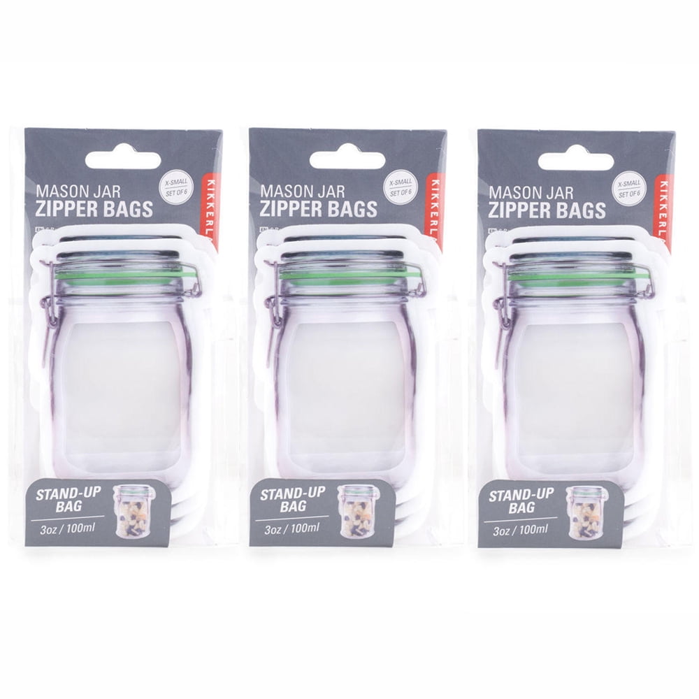 Kikkerland Mason Jar StandUp Zipper Storage Bags, Extra Small 18