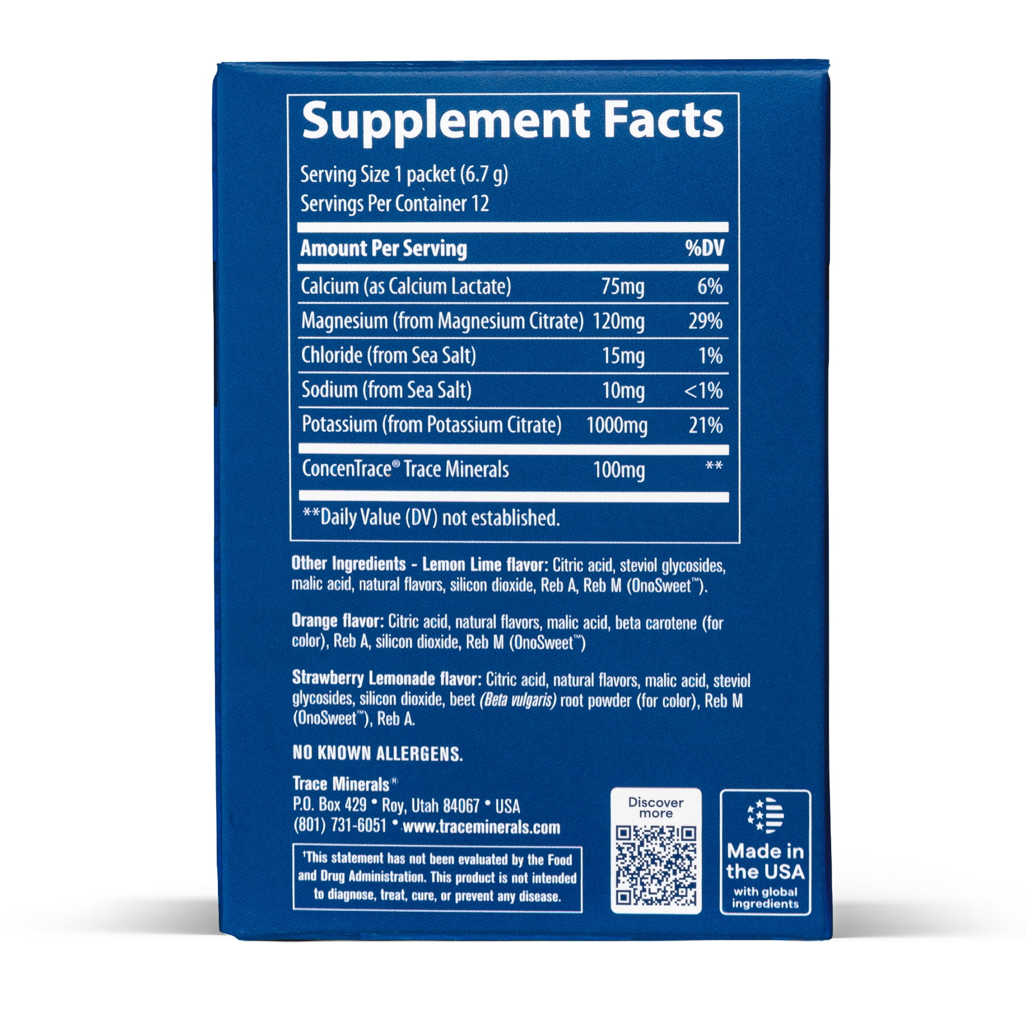 Trace Minerals Hydro Pak Keto Electrolyte Drink Mix, Lemon Lime, Orange and Strawberry Lemonade