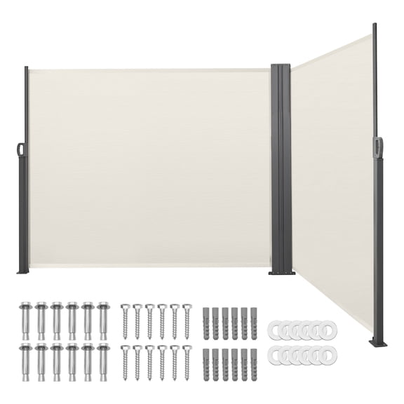 KFFKFF Retractable Side Awning, 71" x 236" Outdoor Privacy Screen with Durable 180 g/m² Polyester Fabric, Water-Resistant Sunshade for Patio, Garden, Balcony, Pool, or Deck, Beige