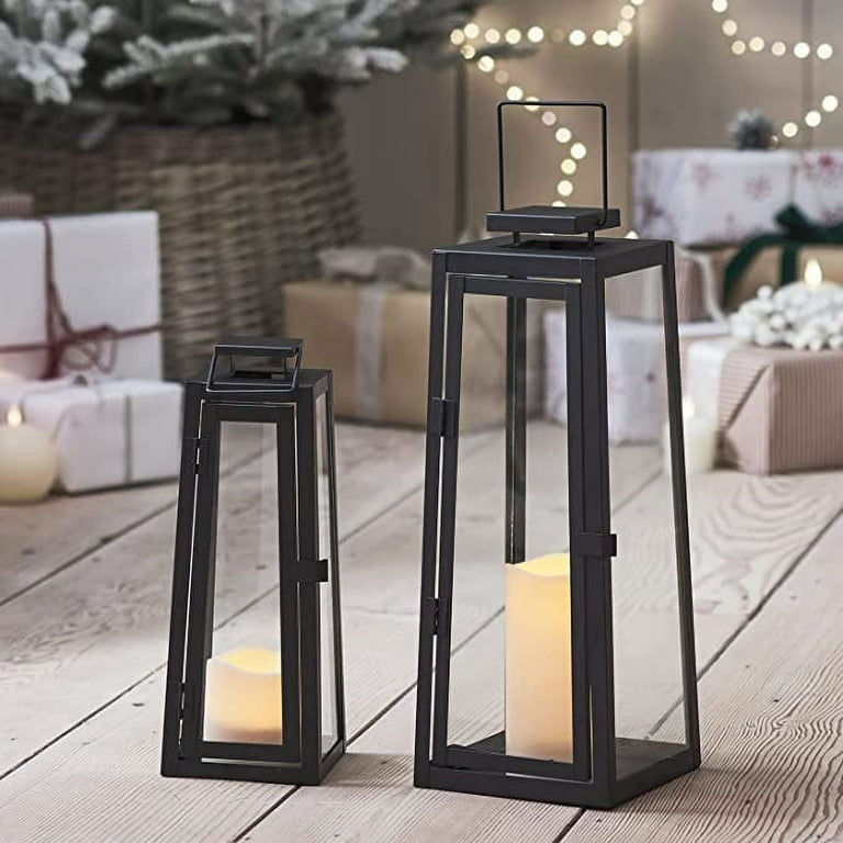HN HAIINAA 2 Pack Black Lantern Decorative Candle Lanterns with Timer  Battery Operated LED Flickering Flameless Candle Lanterns for Indoor  Outdoor