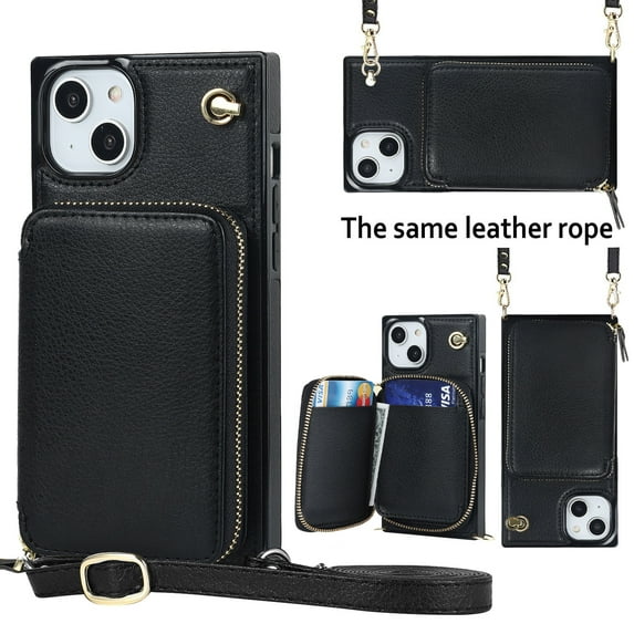 Crossbody Wallet Case for iPhone 11, RFID Blocking PU Leather Zipper Handbag Purse Flip Cover, Kickstand Case with Card Slots Holder Wrist Strap Lanyard For iPhone 11, Black