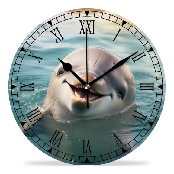 erolrail Rustic Wall Clock,Silent Non Ticking Wall Clocks for Living Room,Bedroom,Kitchen 12IN Happy Dolphin Ocean Sea Water Creative Pattern