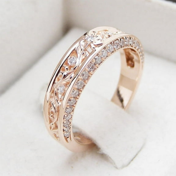 Romantic 14k Rose Gold Plated Rings Cubic Zircon Women Wedding Jewelry  6-10