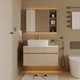 thumbnail image 2 of 32" Multi-layer Solid Wood Compact Freestanding Cabinet, Bathroom Storage Unit with Soft Close Drawer, Modern Small Bathroom Vanity with Ceramic Sink for Bathroom Organization, White,Wood, 2 of 9