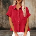 thumbnail image 2 of Horkkom Womens Summer Tops Button Down Linen Short Sleeve Shirts Loose Solid Color Casual Tops with Pocket L, 2 of 10