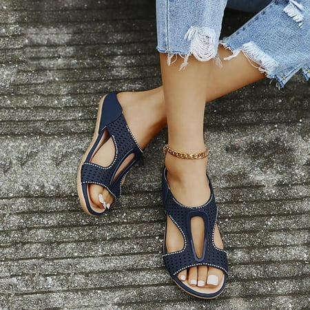 

Todqot Sandals Women- Casual Summer Fishmouth Flat Anti-slip Quick-drying Beach Slippers Blue 35