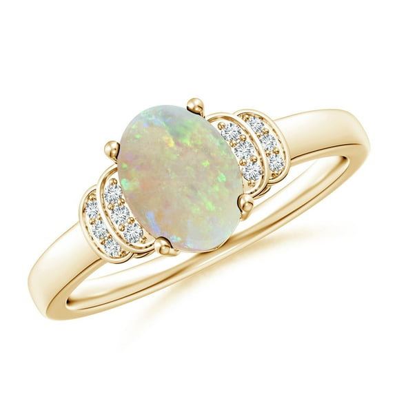 Angara Natural Opal Ring - Solitaire Oval Opal Ring for Women | October Birthstone Jewelry | 14K Yellow Gold Opal Ring (Ring Size = 7)