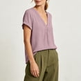 thumbnail image 6 of Dvprdro Womens Cotton Linen V Neck Short Sleeve Tops Summer Casual Solid Light weight Blouses Tees, 6 of 8
