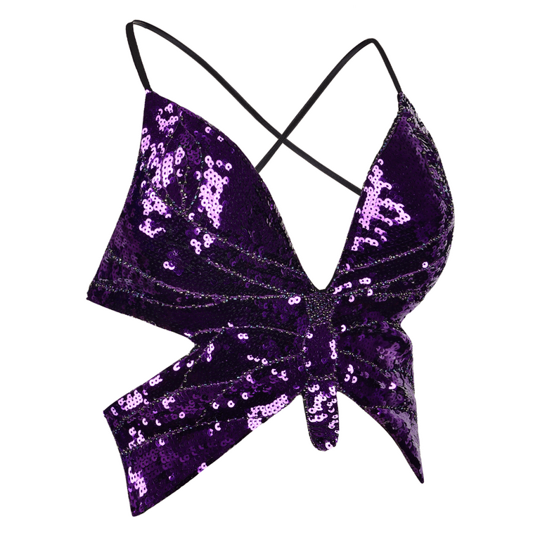 PrettyGuide Women's Glitter Sequin Butterfly Top Sexy Halter Lace