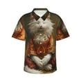 thumbnail image 1 of Balery Haystack Meditating Cat Camisas hawaianas de manga corta para hombre, camisas playeras de corte holgado, camisas de vacaciones con botones,Small, 1 of 7