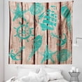 thumbnail image 1 of Nautical Tapestry, Marine Themed Composition with Ship Wheel Anchor Shells and Starfish, Fabric Wall Hanging Decor for Bedroom Living Room Dorm, 5 Sizes, Turquoise and Brown, by Ambesonne, 1 of 1