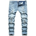 thumbnail image 1 of Men‘s Ripped Skinny Jeans Casual Male Slim Solid Color Long Trousers, 1 of 9