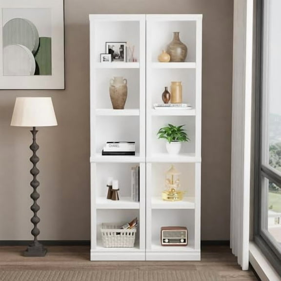 blini 5-Shelf Narrow Bookcase White Wooden Bookshelves 70" Tall Farmhouse Bookcases for Living Room, Home Office, Bedroom，Floor Standing Display Storage Shelves