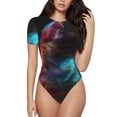 thumbnail image 1 of Fotbe Neon Spectrum Cat Portrait Body de Mujer con Cuello Redondo y Mangas Cortas, Sin Mangas Ajustado, Suave, Cómodo y Básico-Small, 1 of 7