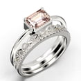 thumbnail image 3 of Minimalist 2.00 Carat Emerald Cut Morganite And Diamond Moissanite Engagement Ring, Wedding Ring in 925 Sterling Silver With 18k White Gold Plating, Promise Ring, Anniversary Ring, Trio Rings Set, 3 of 4