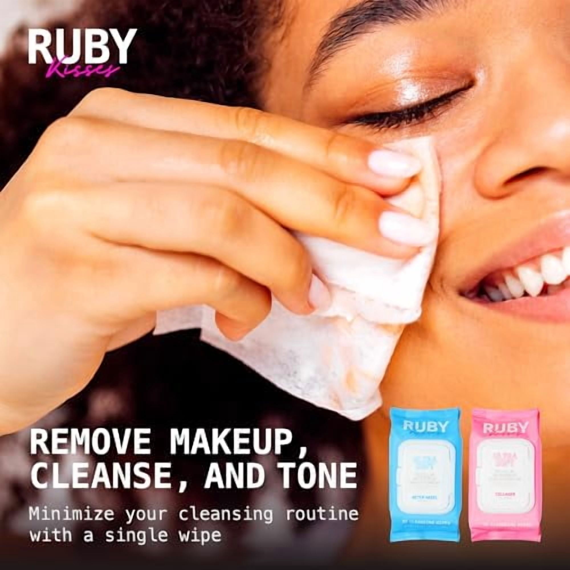 Ruby Kisses Makeup Remover Wipes, Daily Facial Cleanser Towelettes for Waterproof Makeup, Micellar Face Cleansing Wipes for Sensitive Skin, Hydrating & Refreshing, 35 Count (Witch Hazel)