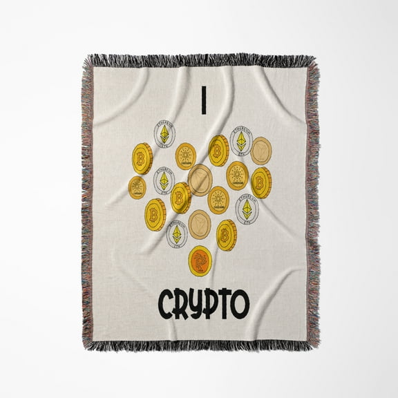 Funny Digital Currency Cryptocurrency I Love Crypto Heart Bitcoin , Woven Blanket