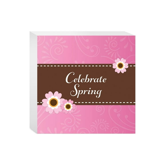 Celebrate Spring Pink Paisley Floral 5 x 5 Wood Tabletop Sign Plaque
