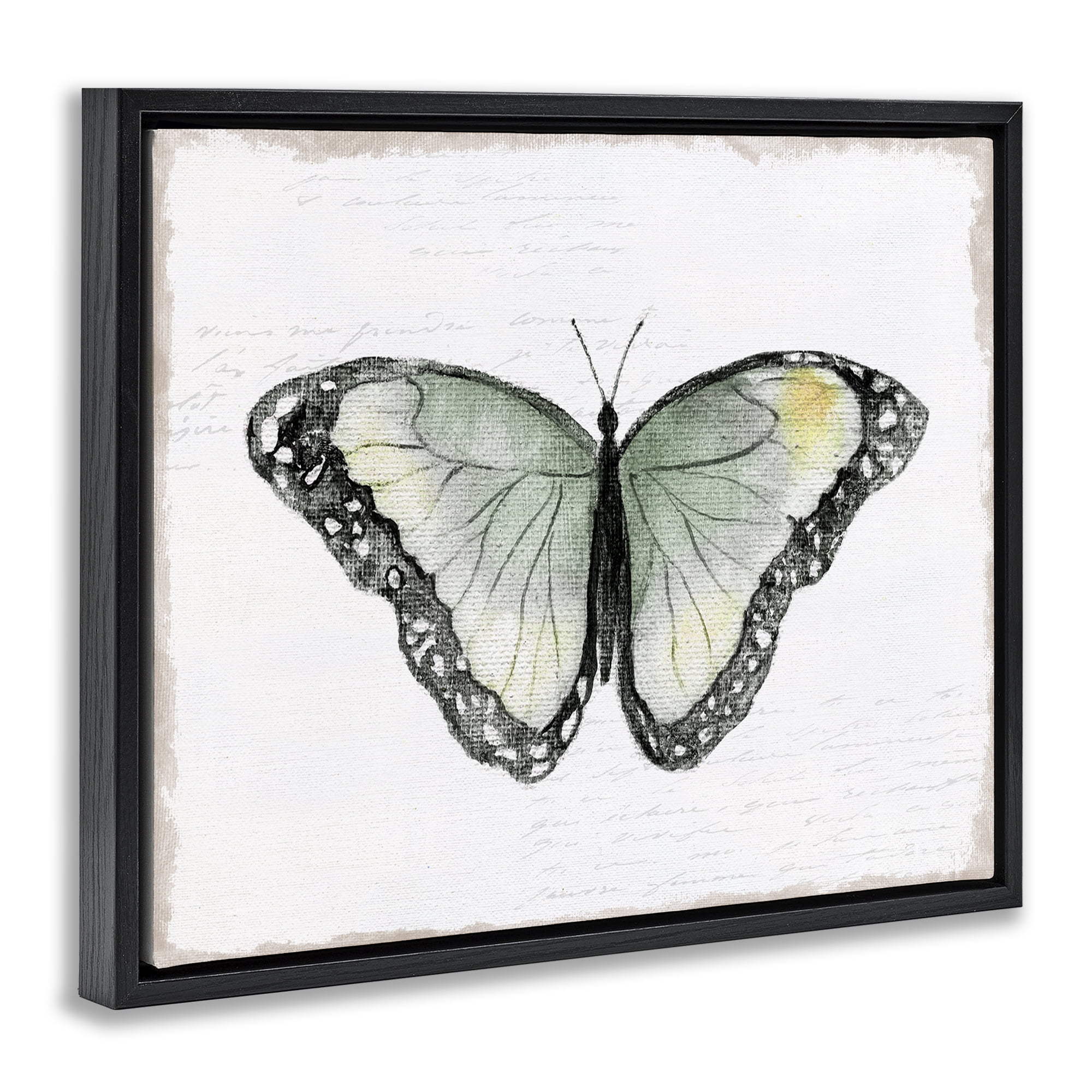 Stupell Industries Simple Butterfly Visage Animals Painting Black Floater Framed Canvas Art Print Wall Art, 31 x 25