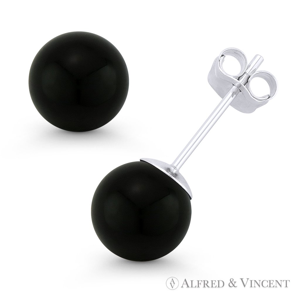Alfred & Vincent Black Onyx Ball ButterflyPushback Stud Earrings in