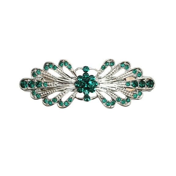 Faship Gorgeous Green Rhinestone Crystal Small Floral Hair Barrette Clip