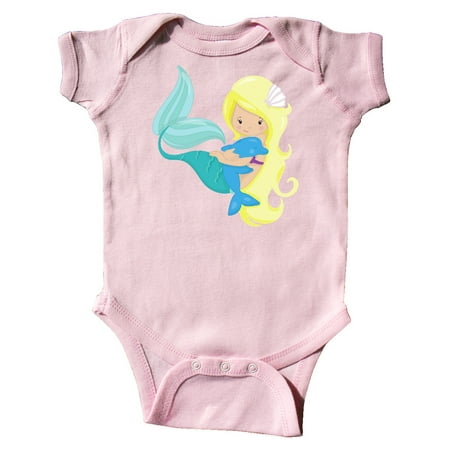 

Inktastic Mermaid And Dolphin Mermaid With Blonde Hair Gift Baby Girl Bodysuit