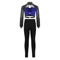 thumbnail image 3 of Zaldita Kids Girls Shiny Rhinestone Long Sleeve Dance Crop Top with Figure Skating Leggings Set Performance Dancewear Blue 16, 3 of 7