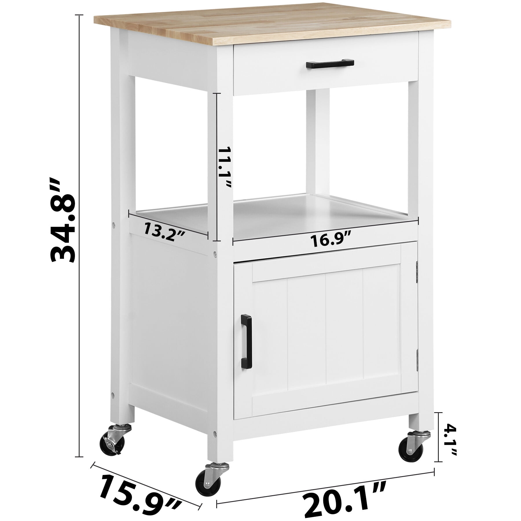 ZENSTYLE Kitchen Cart Durable Kitchen Island Cart with Storage Cabinet Hooks and Drawer White