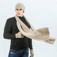 thumbnail image 2 of PMVFHDE Couples Winter Thickened Warm Scarf Hat Gloves Set Solid Color Ribbed Knit Wool Cap Neck Warmer Three-Piece Warm Set Beige, 2 of 5